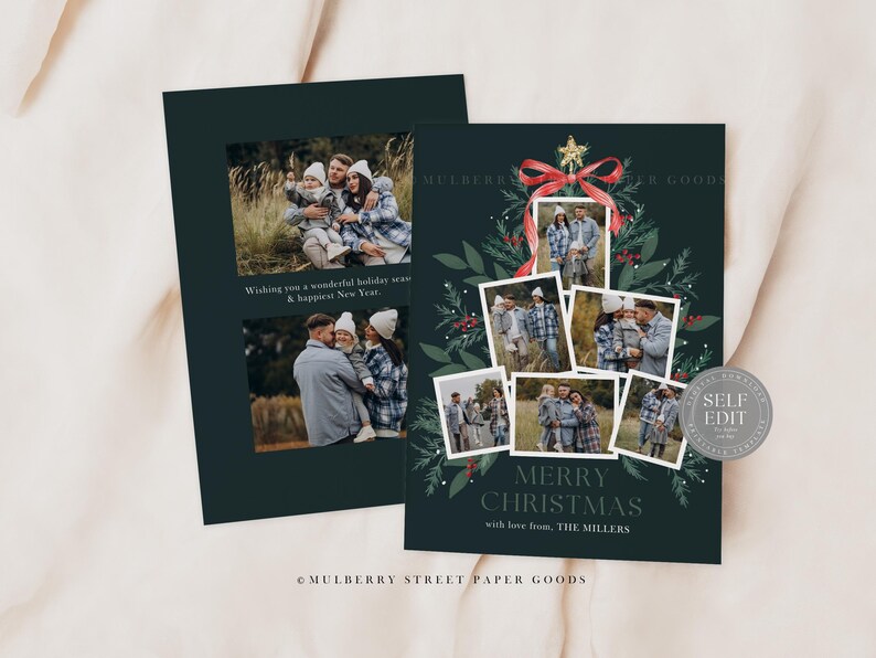 Editable Christmas Card Printable Digital Download Red Green Watercolor ...