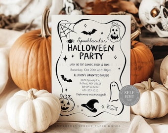 Editable Halloween Party Invitation Template Printable Cute Doodle Halloween Party Invite Digital Download Canva Template Instant Download