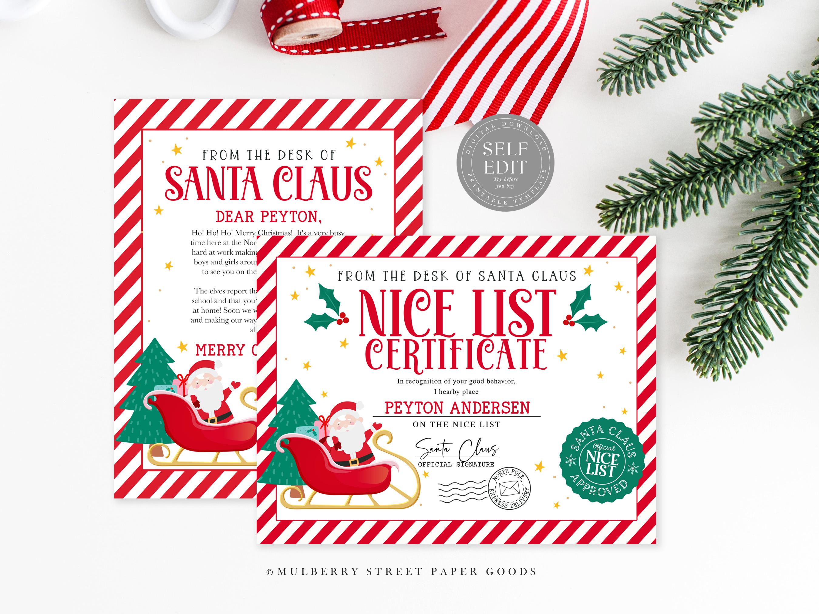 Editable Letter From Santa Canva Template Personalized Nice List Santa ...