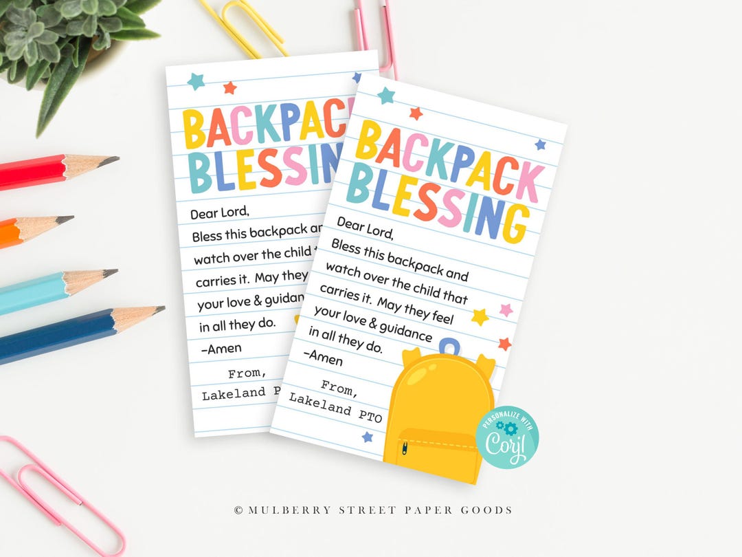 Backpack Blessing Gift Tag Printable, Back to School Tag, Digital ...