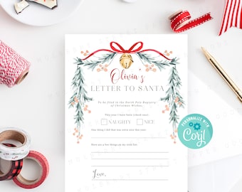 Printable Letter to Santa, Christmas Traditional Letter To Santa Editable Template, Personalize with Corjl