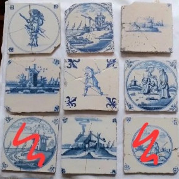 Antique 18th century Dutch Delft tiles