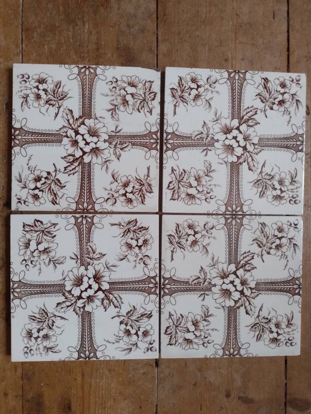 Four Victorian Floral Wall Tiles Etsy