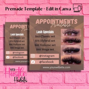 Lash Appointment Flyer, Eyelash Extension Flyer, DIY Lash Template, Instant Download Lash Template, Makeup Flyer, Beauty Flyer, Social media