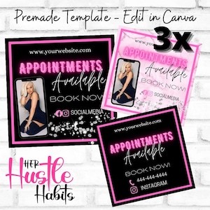 3x Flyers, Booking Flyer, Appointments Flyer, DIY Booking Template, Nail Appointment, Hair Appointment Lash Appointment, Beauty Appointment