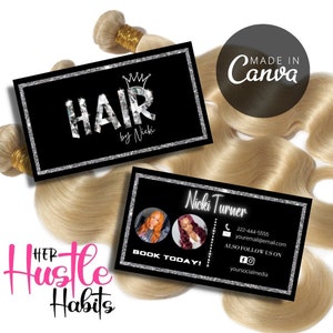 Visitekaartje, kapper visitekaartje, DIY haar visitekaartje, haarbundels, sjabloon voor premade visitekaartjes, schoonheid visitekaartje