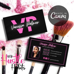 Make-up artiest visitekaartjes, DIY visitekaartje, roze visitekaartje, haar visitekaartje, bewerkbare visitekaartje sjablonen