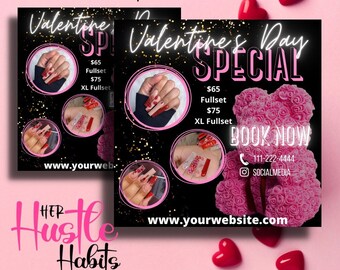 Folheto de promoção do dia dos namorados, promoção de dia dos namorados, promoção de férias, folheto de unhas, folheto rosa, modelo DIY para o dia dos namorados, folheto de mídia social, folheto de boutique