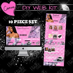 10x Web Banner Kit, DIY Web Banner Templates, web kit, Online Boutique Web Kit, Hair Bundles Banner, Shopify, Wix, Editable Hair Web Kit