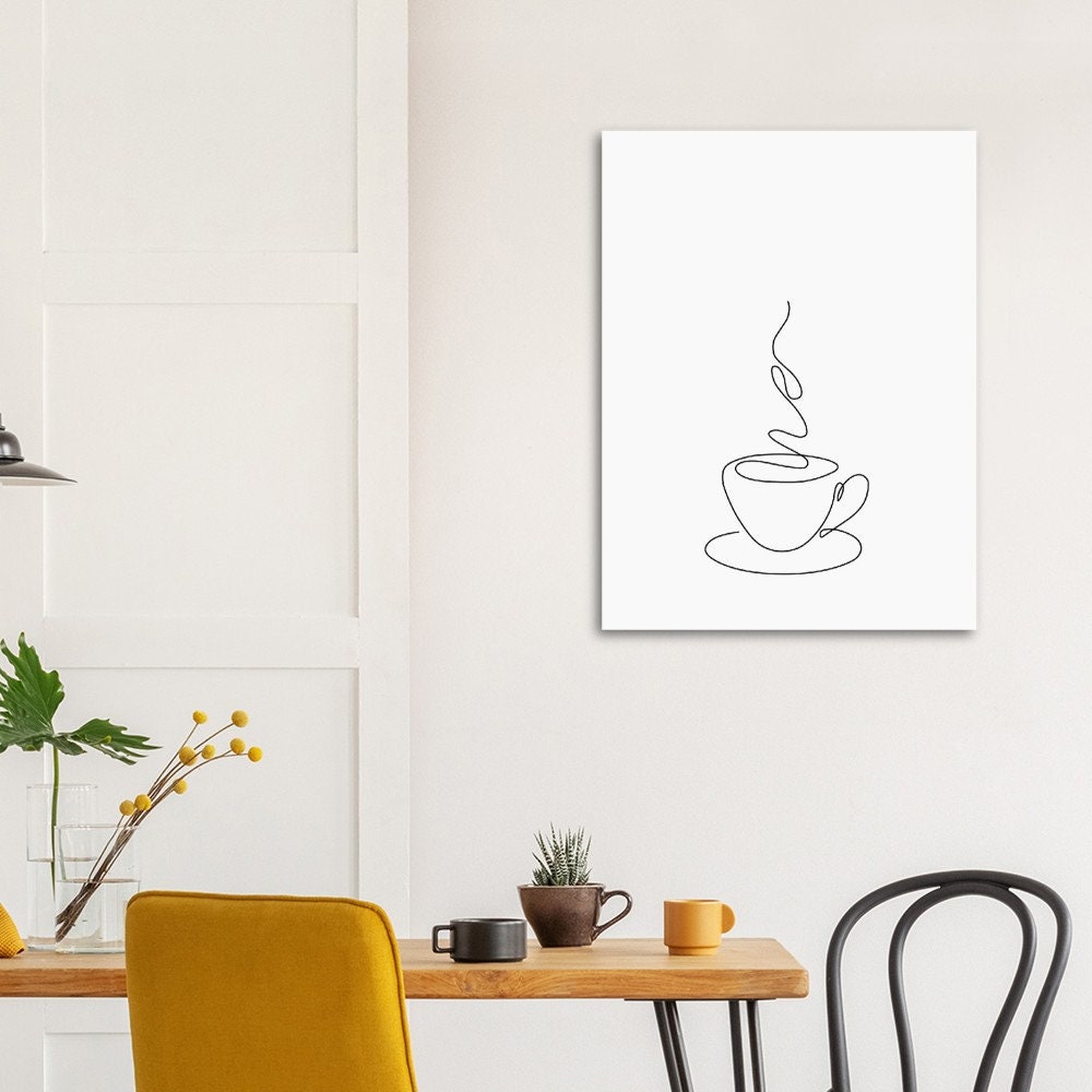 Poster Line Art, Kitchen, Coffee Cup, Oneline Drawing