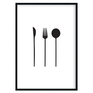 Poster kitchen, cutlery, black and white, modern, minimalist