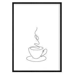 Poster Lineart, Kitchen, Coffee Cup, Oneline Drawing, Black & White, Modern, Minimalist, Digital Print