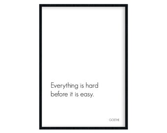 Poster with quote, Goethe, motivation, black and white, modern, minimalist, digital print