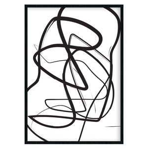 Abstract posters, black and white, modern, linear art, face, wall decoration, minimalist