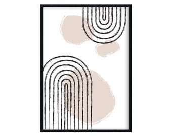 Abstract Art Poster Beige Neutral Modern Lineart Minimalist Digital Print