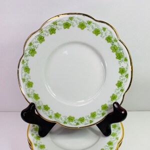 Antique 1880s Moritz Zdekauer MZ Austria 5" Porcelain Saucer Plate Set of 6 Green Leaf & Gold Rare Vintage Collectible Excellent Condition