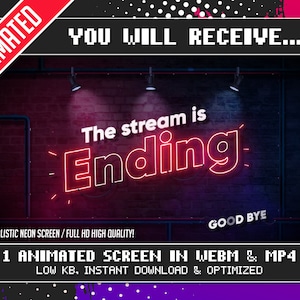 Superposición de neón rojo - Final animado de Twitch para transmisión en vivo - Final de Twitch - Pantalla de superposición animada de neón - Estilo neón