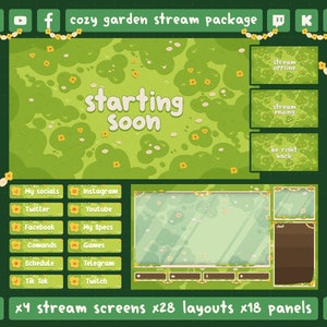 Animated Cozy Garden Stream Package | Cozy Overlay Stream Package, Lofi Overlay | Cute Twitch Overlay | Twitch animated screens