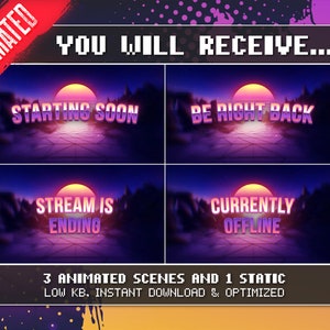 Animated Twitch Vaporwave Screens - Twitch screens - Streaming scenes