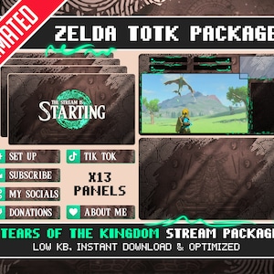 Zelda Tears Of The Kingdom Stream Overlay Package | Overlay, panels, starting soon, brb, ending and offline for twitch