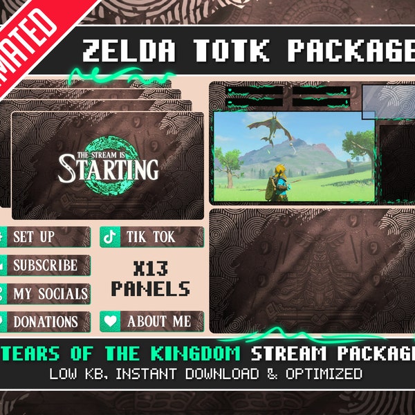 Zelda Tears Of The Kingdom Stream Overlay Package | Overlay, panels, starting soon, brb, ending and offline for twitch