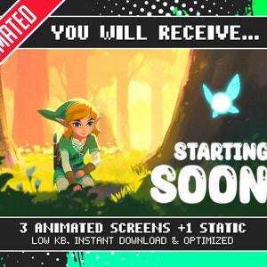 Animated Zelda Twitch Screens – Starting Soon, BRB, Offline (Digital Download)
