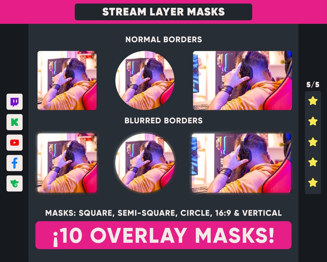 10 OBS Stream Masks, Webcam Overlay Borders (PNG & Webm) - Etsy