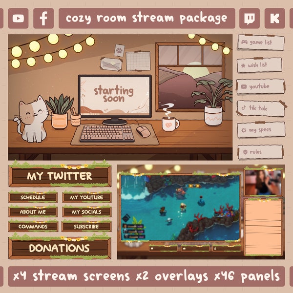 Animated Cozy Stream Package | Cozy Overlay Stream Package, Lofi Overlay | Cute Twitch Overlay | Twitch animated screens