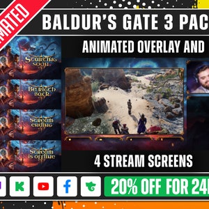 Paquete de superposición de transmisión de Baldur&#39;s Gate 3 / Overaly y 4 pantallas de transmisión