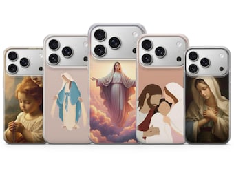 Christian Jesus Art Phone Case, Religious Matte TPU Gel cover for iPhone 17e 16 Pro 15 14, Samsung Galaxy S26, Google Pixel 10a, Faith Gift