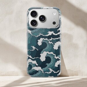 Funda para teléfono con diseño de olas japonesas, funda para iPhone 17e 16 Pro Max 15 14 con diseño de la Gran Ola, funda estética de TPU con diseño de arte oceánico para Samsung S26 A37 A57, Pixel 10a imagen 19