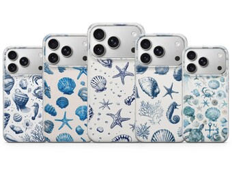 Sea Life Phone Case, Ocean Aesthetic Cover for iPhone 17e 16 Pro, Samsung S26, Pixel 10a, Blue Seashell, Turtle, Jellyfish, Whale Shark Gift