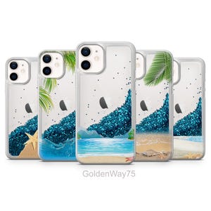 Custodia per telefono con glitter liquido Sparkling Sand e conchiglie per iPhone 15+, 14 Pro Max, 13, 12, XR, 8, SE, XS, galleggiante, oro, sabbie mobili, cascata