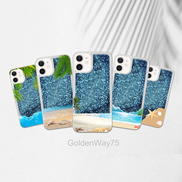 Sparkling Hawaii Liquid Glitter Phone Case for iPhone 15 14 13 12 11 XR SE Plus Pro max Nautical Cover, Floating Gold, Quicksand, Waterfall
