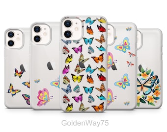 Clear Girly Butterfly Garden Phone Case for iPhone 17 Air 16 15 Pro Max 14 Plus 13 SE, Samsung S25 Edge S24 Fe A36 A26 A17 A16 A56, Pixel 10