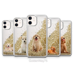 Sparkling Dog Portrait Liquid Glitter Phone Case Puppy Cover for iPhone 15 Plus 14 Pro Max 13 12 11 XR SE Floating Gold Quicksand Waterfall