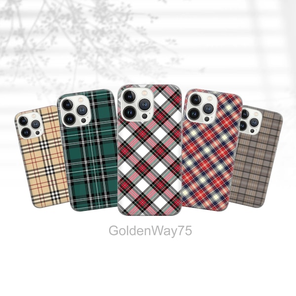 Tartan Phone Case Square Cover for iPhone 15 Pro Max 14 13 12 11 8 SE XR XS, Samsung S24 Ultra S23 Fe S22 A25 A15 A13 A14 A53 A54 A73, Pixel