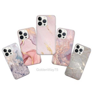 Gemstone Phone Case Rose Gold Marble Cover for iPhone 16 16e 15 Pro Max 14 Plus 13 SE Samsung S25 Edge S24 S23 A36 A26 A16 A15 A56, Pixel 9A