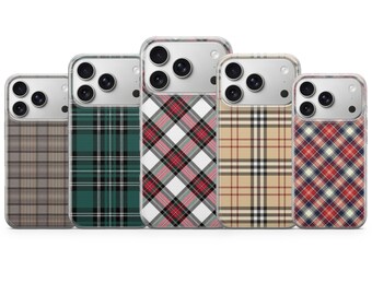 Personalized Plaid Phone Case, Tartan Check TPU Gel Cover, Matte Print Clear Edge, iPhone 17e 16 15 14, Samsung S26 A57 A37, Pixel 10a, Gift