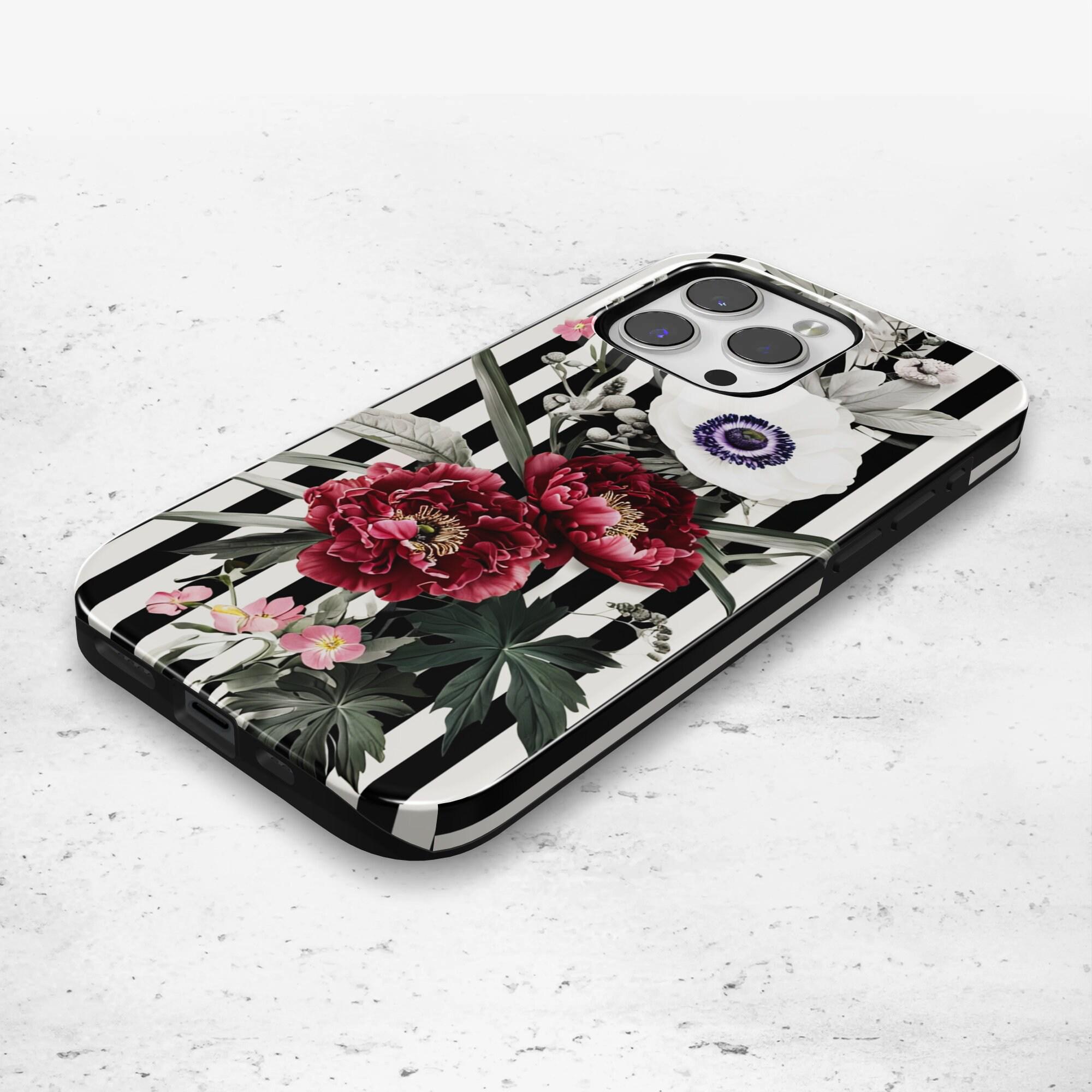 Coole IPhone 16 Pro Hülle Mit Düsterer Blumen-Gothic-Ästhetik – Vintage Schwarz Floral Design