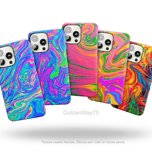 Neon Rainbow Swirl Art Phone Case for iPhone 16e 16 15 Pro Max 14 Plus 13 12 8 SE XR, Samsung S25 S24 Ultra S23 Fe A56 A36 A16 A14, Pixel 9A