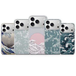Funda para teléfono con diseño de olas japonesas, funda para iPhone 17e 16 Pro Max 15 14 con diseño de la Gran Ola, funda estética de TPU con diseño de arte oceánico para Samsung S26 A37 A57, Pixel 10a imagen 1
