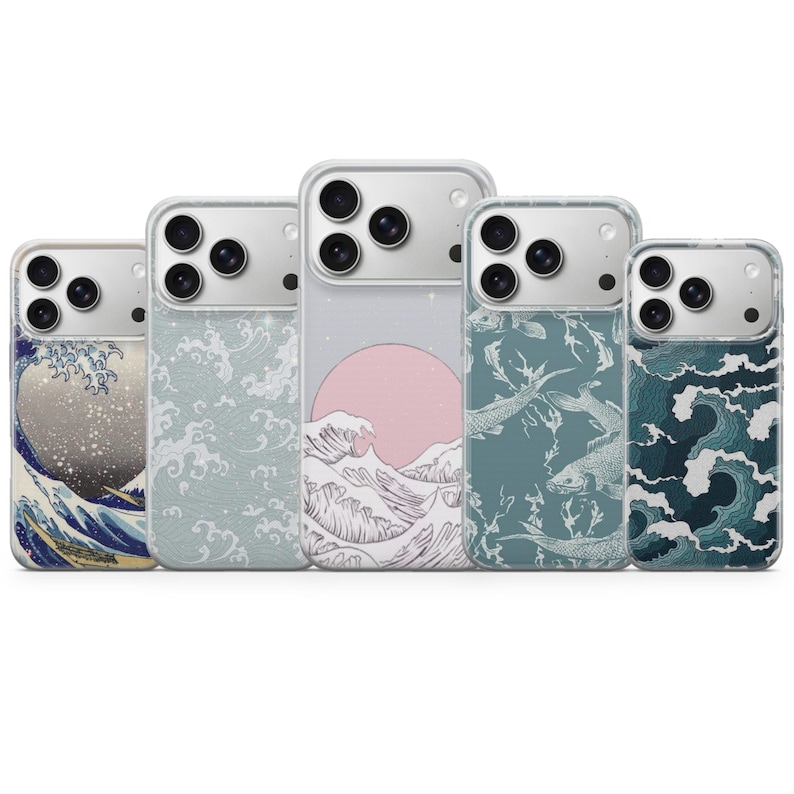Funda para teléfono con diseño de olas japonesas, funda para iPhone 17e 16 Pro Max 15 14 con diseño de la Gran Ola, funda estética de TPU con diseño de arte oceánico para Samsung S26 A37 A57, Pixel 10a imagen 1
