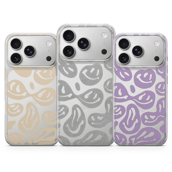 Clear Abstract Smile Phone Case, Cute Pastel TPU Gel Cover for iPhone 14 15 16 Pro Max 17e, Samsung Galaxy S26, Google Pixel 10a Trendy Gift
