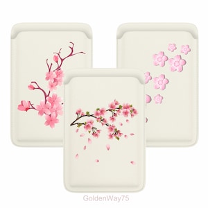 Cartera Sakura rosa para Magsafe, tarjetero magnético de cuero con diseño de flor de cerezo, adhesiva para iPhone 16e, 16 Pro Max, 15, 14 Plus, 13, 12, 8 SE, XR