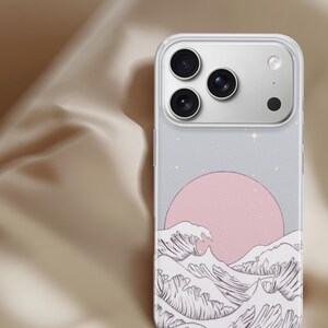 Funda para teléfono con diseño de olas japonesas, funda para iPhone 17e 16 Pro Max 15 14 con diseño de la Gran Ola, funda estética de TPU con diseño de arte oceánico para Samsung S26 A37 A57, Pixel 10a imagen 11