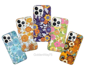 70s Floral Phone Case Boho Vibes Cover for iPhone 16 16e 15 Pro Max 14 Plus 13 SE, Samsung S25 Edge S24 Fe S23 A36 A26 A16 A15 A56, Pixel 9A