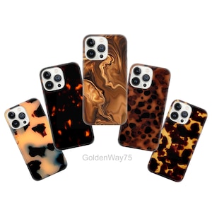 Tortoiseshell Phone Case Caramel Cover for iPhone 16 16e 15 Pro Max 14 Plus 13 SE, Samsung S25 Edge S24 Fe S23 A36 A26 A16 A15 A56, Pixel 9A