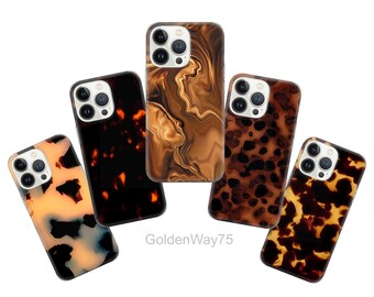 Tortoiseshell Phone Case Caramel Cover for iPhone 16 16e 15 Pro Max 14 Plus 13 SE, Samsung S25 Edge S24 Fe S23 A36 A26 A16 A15 A56, Pixel 9A