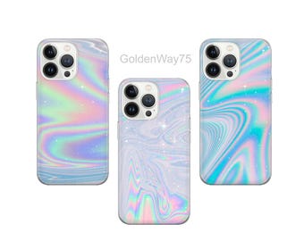 Faux Holographic Swirl Glitter Phone Case for iPhone 17 Air 16 15 Pro Max 14 Plus 13, Samsung S25 Edge S24 Fe A36 A26 A17 A16 A56, Pixel 10